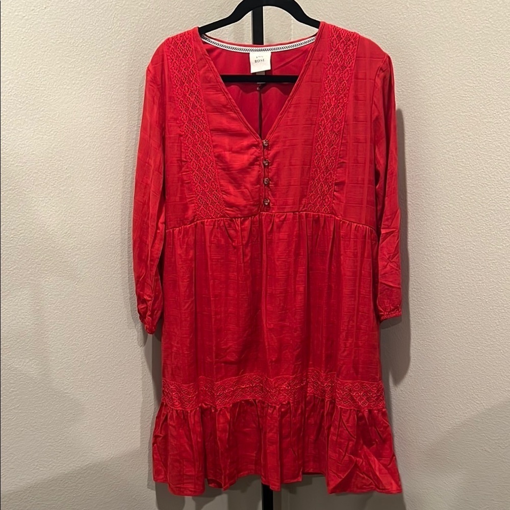 Knox Rose Red Ruffled Tiered Sundress with Bishop Sleeves